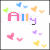 Pixelated icon with colorful text 'Aily' surrounded by multicolored heart shapes in various sizes and colors.