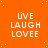 Orange background with yellow dots and repeated white text "LIVE LAUGH LOVEE" in a pattern, with one gray square in the bottom-right corner