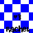 Blue and white checkered background with repeated 'Rachel' text and '♡3' symbols in pixelated font.