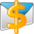 A pixelated orange dollar sign with blue accents on a gray background, rendered in a low-resolution style with visible dithering and color banding.
