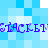 Pixelated blue text 'STACK' repeated twice on a light blue pixel background with white squares