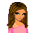 A 4x4 contact sheet of a pixelated animated icon featuring a cartoon woman with brown hair and blue eyes, surrounded by scattered pink text fragments on a white background.
