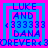 Pixelated text displays 'LUKE AND 33333 DANA FOREVER' in blue on pink and blue layered squares with visible pixelation.