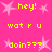 A static pixel art image with a bright pink background, yellow text phrases, and light pink star shapes scattered throughout the composition.