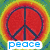 A static image with three distinct sections: a peace symbol on rainbow background, heart icons labeled 'love', and people jumping with 'happiness' text