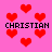 Pixelated red hearts float on a pink background with repeated black text reading "CHRISTIAN" in two horizontal