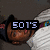 A person in a dark cap and white striped shirt lies on a gray surface with eyes closed, tongue out, and text overlay changing from '501'S' to empty.