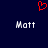 Red pixelated heart symbol above two white 'Matt' text instances on dark blue background.