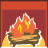 Pixelated fire icon with three distinct flame states on a reddish-brown background, showing sequential animation frames.