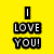 Yellow background with black and white text reading "I LOVE YOU!" in three stacked lines, displayed across multiple views.