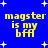 Blue background with white stars and yellow text reading 'magster is my bff' in four identical quadrants.