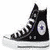 Two high-top sneakers with circular logos on the sides, one black and white, one red and white, displayed side-by-side.