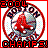 A circular red-bordered icon with a baseball player silhouette, text reading 'BOSTON RED SOX' and 'CHAMPS!', and the year '2004' displayed in pixelated font.