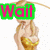 Pixelated cartoon character in gold dress with changing text overlays and expressions across four