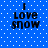 Blue background with white dots and black text reading "I love snow" in four identical arranged in a