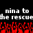 Pixelated text reads 'nina to the rescue' in white on black, with red pixel clusters below resembling flames or abstract shapes.