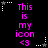 A black background displays repeated text "This is my icon <3" in bright pink, with white and gray star-shaped cursor icons moving across the screen.