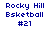 Four identical pixelated text displays with blue gradient backgrounds showing "Rocky Hill Basketball #21" in dark blue pixel font.