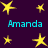 Yellow star shapes and cyan text reading "Amanda" on a dark purple background.
