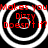 Four identical circular patterns with white rings on black background, overlaid with red text reading "Makes you Dizzy Doesn't it?" in a pixelated font.