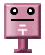 Pixelated pink square character with black eyes and mouth, white accents on chest, standing on a stem-like base.
