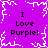 A static pixel art image with a purple background and white snowflake-like borders displaying "I Love Purple!" text in four corners.