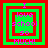 Four variations of a pixelated graphic with layered squares and text reading "I love school so MUCH!" in pink on green backgrounds.