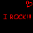 Red pixelated text and heart symbol on black background, with repeated 'I ROCK!!!' phrases.