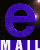 Animated sequence of purple 'e' and '9' characters with glowing effects over 'MAIL' text on black and green striped background.