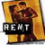 Animated icon shows a figure in brown clothing against yellow background with 'RENT' text, transitioning to red block letters on solid red background.