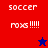 Pixelated text 'soccer' and 'roxs !!!!' on red, purple, and blue backgrounds with a star symbol changing color.