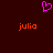 A dark red background features a pink pixelated heart symbol above two orange 'julio' text labels.