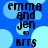 Blue background with light blue circles; black text reads 'emma and jen' above a small star symbol, followed by 'BFFS' below.