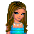 Pixel art buddy icon featuring a cartoon woman in blue bikini with long brown hair and text 'got water?' on white background