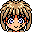 Pixel art of a character with brown hair, blue eyes, and pink cheeks in two expressions: one with open eyes and the other with closed eyes.