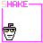 Pixelated character with yellow eyes and purple headband inside pink-bordered frame labeled 'SHAKE' in gradient text.