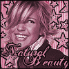 six identical showing a smiling person with light brown hair against a pink star-patterned background with 'Natural Beauty' text