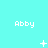 Pixelated turquoise background with repeated 'Abby' text and changing white symbols across three of icons