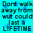 A static image displays repeated text on a cyan background with blue star patterns, featuring black pixelated lettering and the word "LIFETIME" in all caps.