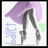 Pixelated icon shows a character's legs in motion with purple skirt, gray leggings, and black shoes; blue text on left side.