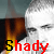 A contact sheet of five animated frames showing a person with short hair and flames in the background, with the text "Shady" displayed prominently in red and black lettering across each frame.