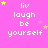 Pixelated pink background with white text 'liv laugh be yourself' repeated in a , yellow and pink stars scattered throughout