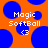 Pixelated orange background with blue circles and white text reading Magic SoftBall C3 in two identical sections.