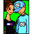 Pixelated cartoon couple icon with green background and "Original Icons .com" text on right side, displayed as a contact sheet of two frames.