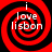 Four identical red and black spiral patterns with white text reading "i love lisbon" arranged in a