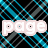 Four distinct pixelated text labels on patterned backgrounds: 'page' over blue-black , 'talia' over yellow-black stripes, 'demarest' over orange-black stripes, and empty gray space