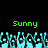 Green text 'Sunny' appears twice above a of cyan pixelated figures with raised arms against a black background