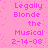 Static pixel art image with pink background and repeated text in bright magenta, showing 'Legally Blonde the Musical' and date '2-14-08'.