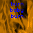 Blue text 'burn baby burn' repeated on a fiery orange background with a gray on the right