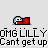 Pixelated character with white and blue face, red body lying on gray background; text below reads "OMG LILL YOMG LILL YOMG LILL" and "Cant get upCant get upCant get up".